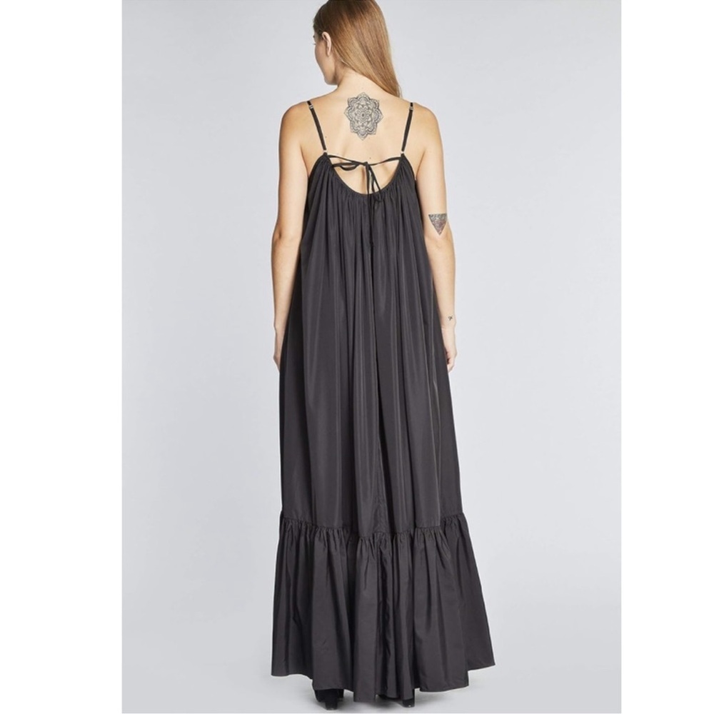 Long black maxi dress wedding guest gown ruffle hem backless bow size large - Picture 3 of 6